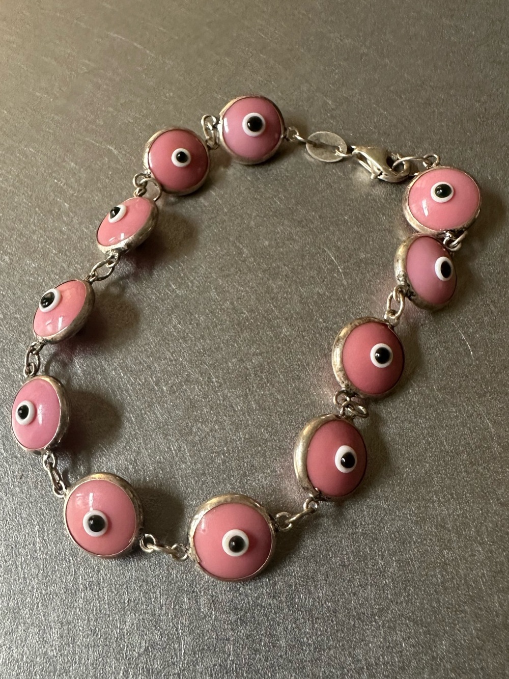 LUCKY EVIL EYE BRACELET 925 SILVER PINK GLASS